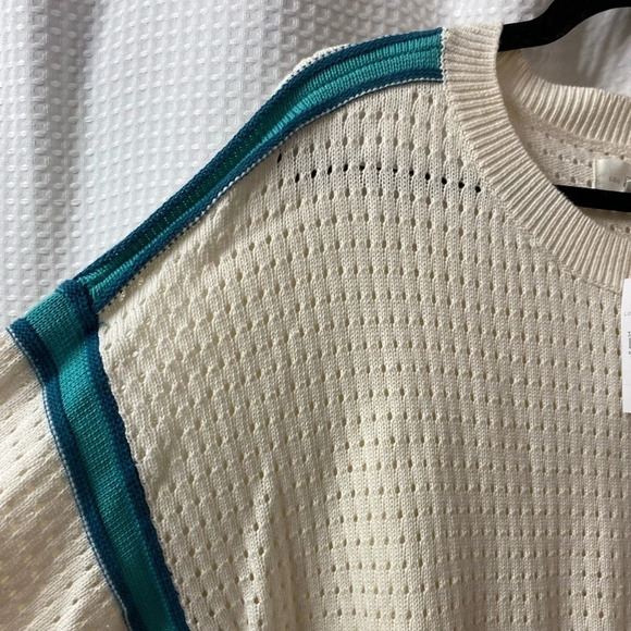 NWT L&G Striped Pointelle Drawstring Sweater - Picture 4 of 8